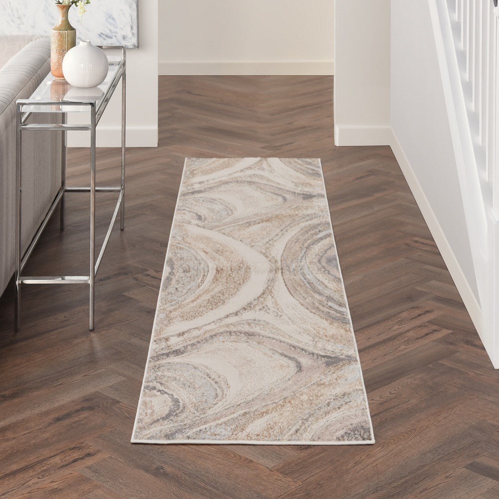 Brushstrokes BSK03 Abstract Runner Rug by Nourison in Cream Grey